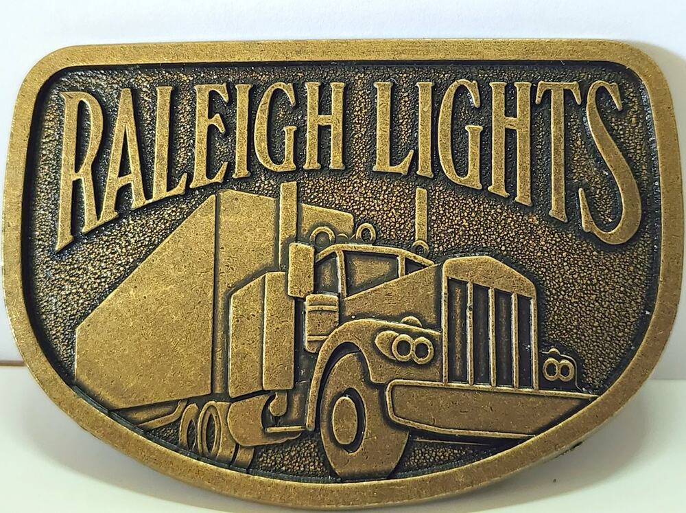 Raleigh Lights Semi Truck Vintage Belt Buckle Antique Brass Finish